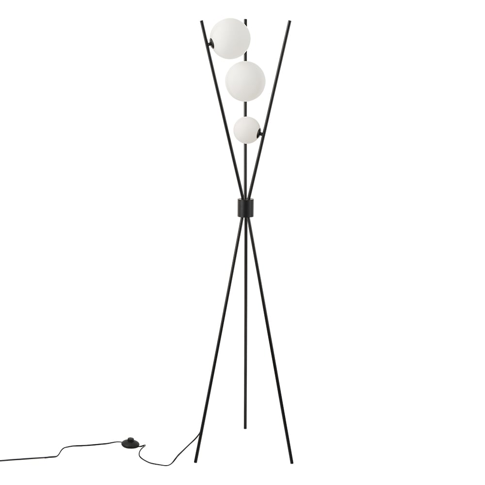 Black Tripod Floor Lamp with Three Glass Shades