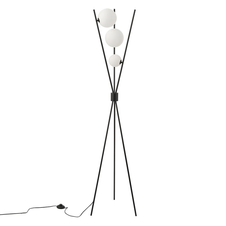 Black Tripod Floor Lamp with Three Glass Shades