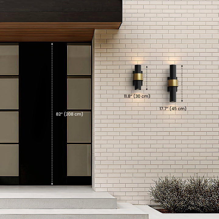 Glass Cylinder Outdoor Wall Light | Black and Gold