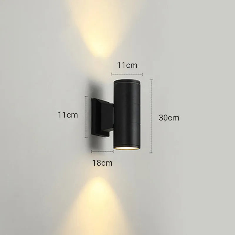 Cylinder Up and Down Outdoor Wall Light | Black, Three Sizes
