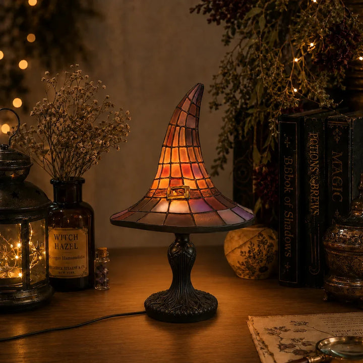 Stained Glass Witch Hat Table Lamp
