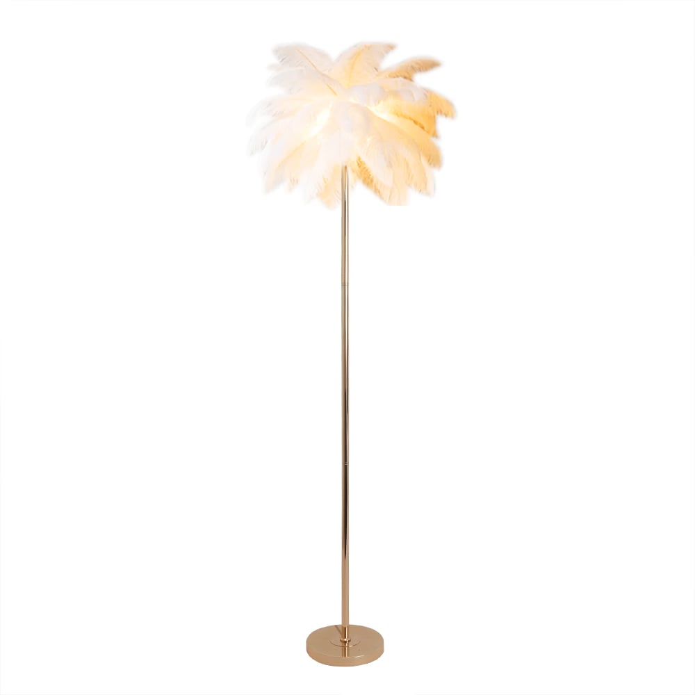Art Deco Feather Shade Floor Lamp in Rose Gold