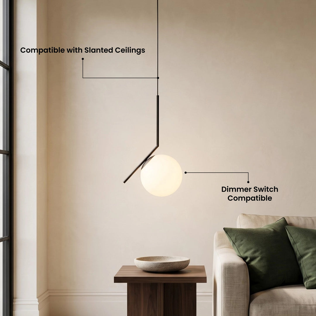 Opal Globe and Ring Pendant Light | Brass or Black