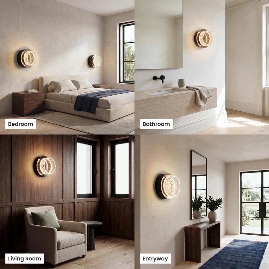 Round Crystal Wall Light | Gold and Black, Warm White