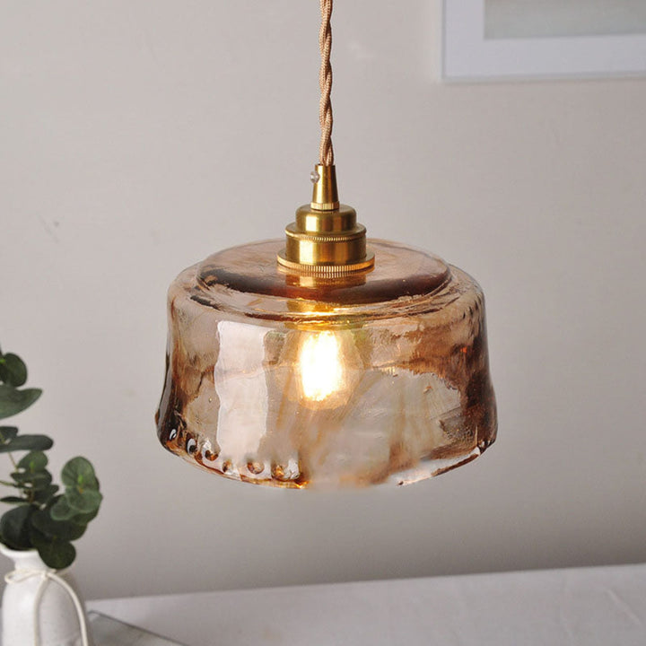 Amber Glass Pendant Light | Brass Fitting, Twisted Cord