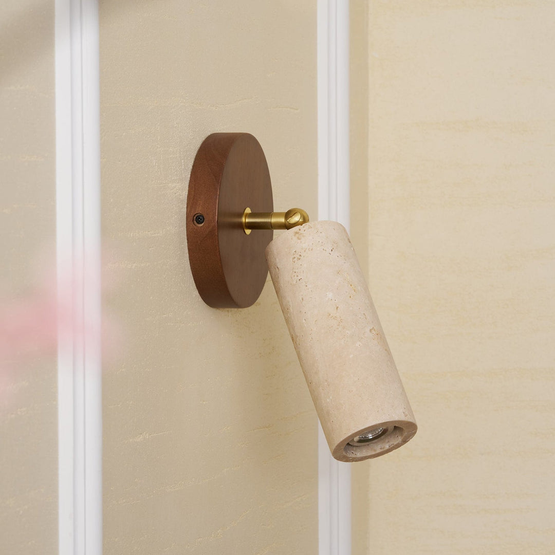 Travertine Spotlight Wall Light | Adjustable, Wood Backplate