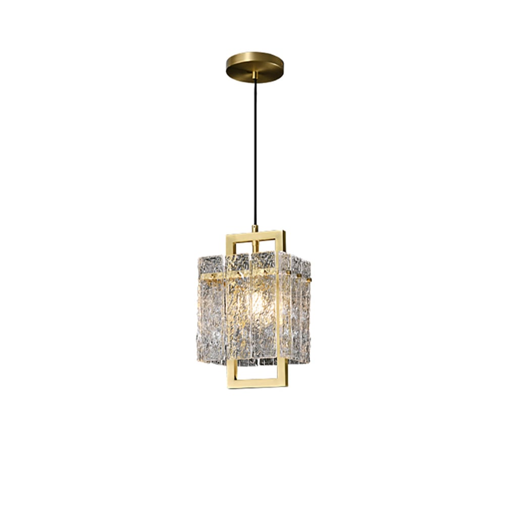Brass Geometric Pendant Light with Water-Ripple Glass