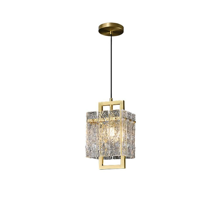 Brass Geometric Pendant Light with Water-Ripple Glass