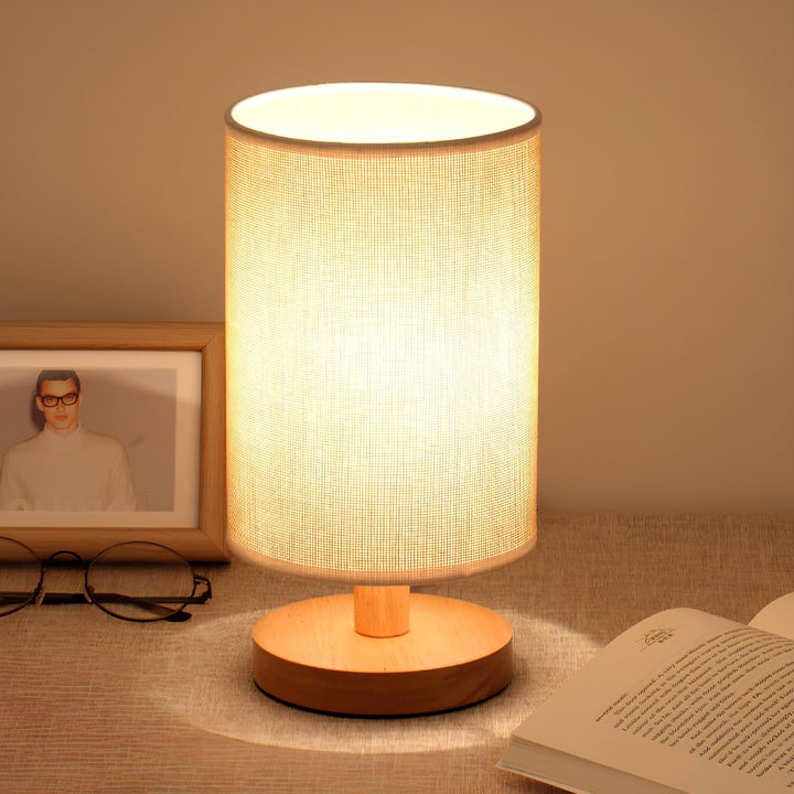Wood and Linen Bedside Lamp | USB Powered