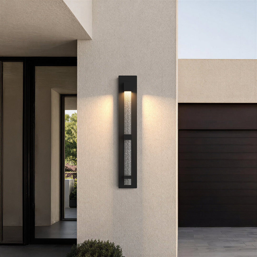 Seeded Glass Outdoor Wall Light | Black Steel, 30-73 cm