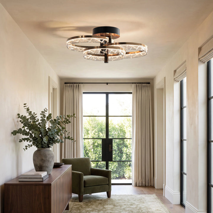 Crystal Ring Semi-Flush Ceiling Light | Gold and Black