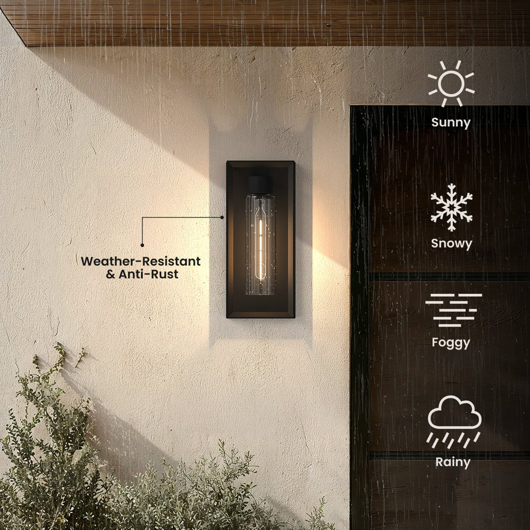 Textured Glass Outdoor Wall Light | Black Steel