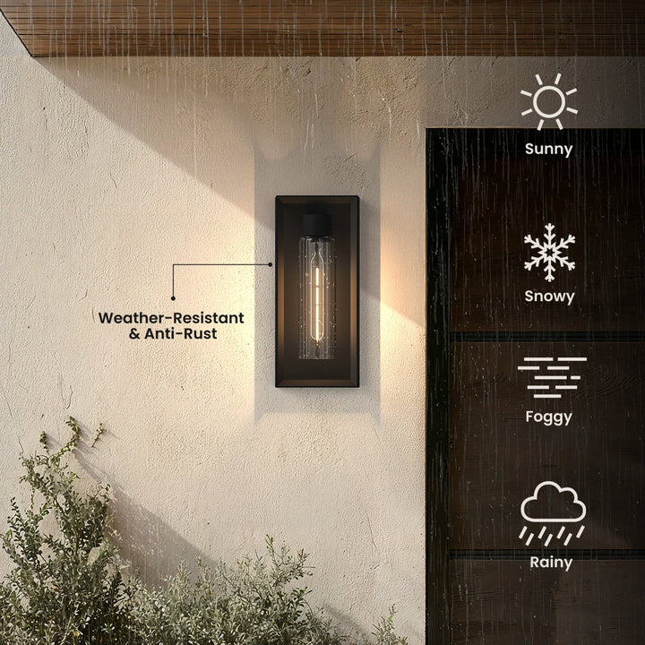 Textured Glass Outdoor Wall Light | Black Steel