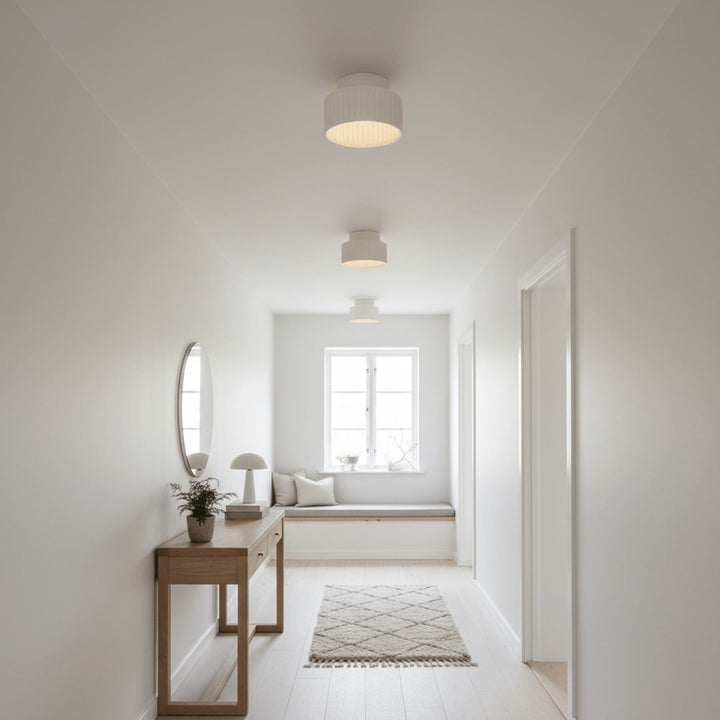 Ribbed Semi-Flush Ceiling Light | White, Beige, Green or Orange