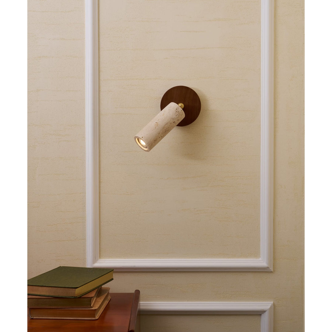 Travertine Spotlight Wall Light | Adjustable, Wood Backplate