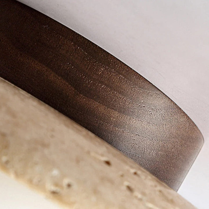 Travertine and Walnut Ceiling Light | Opal Dome, 25 cm