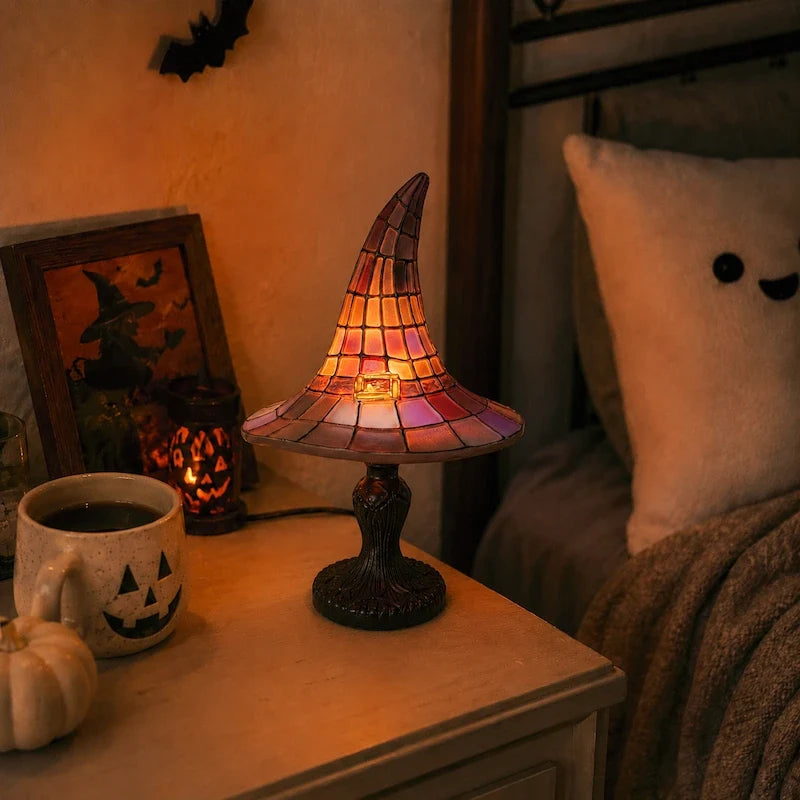 Stained Glass Witch Hat Table Lamp