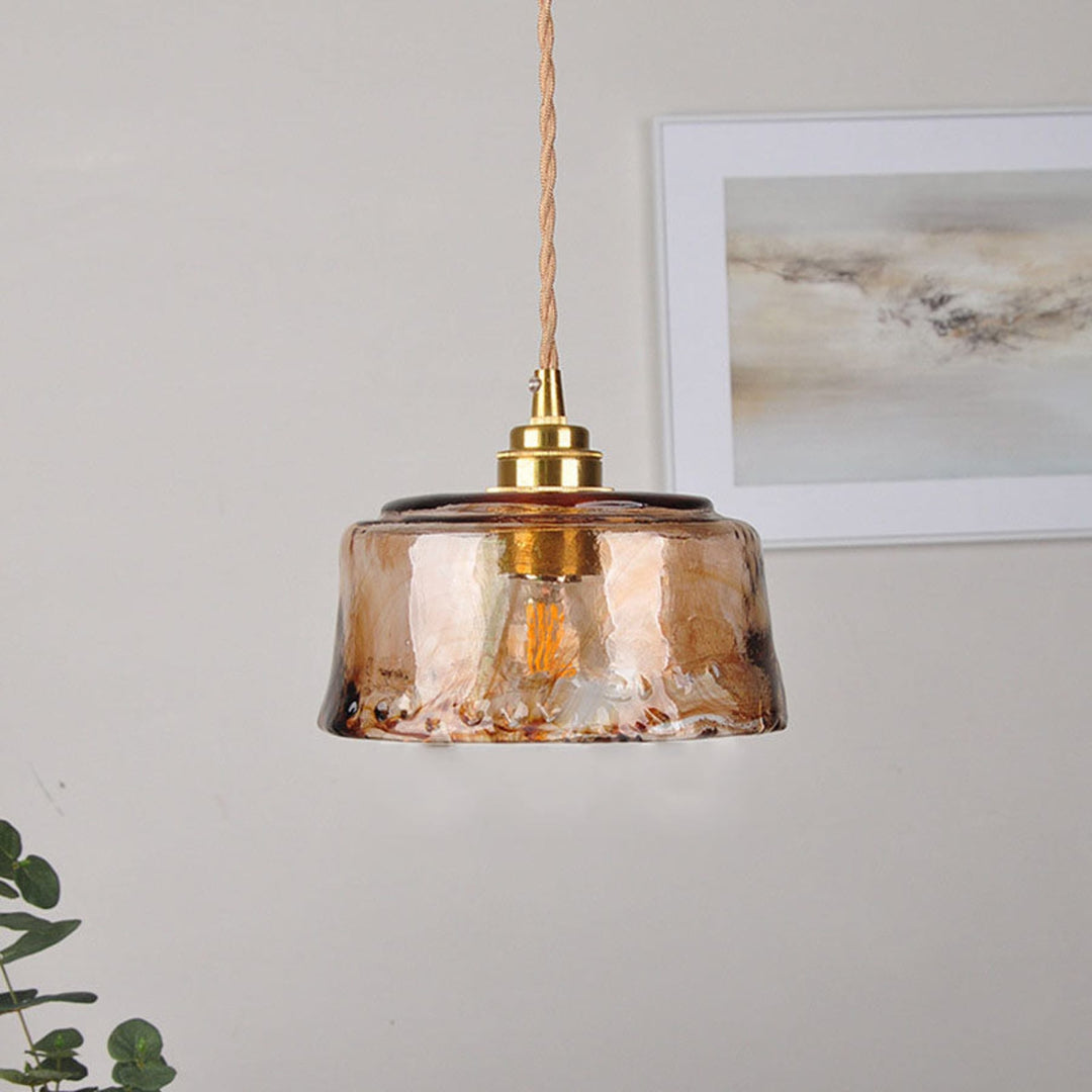 Amber Glass Pendant Light | Brass Fitting, Twisted Cord