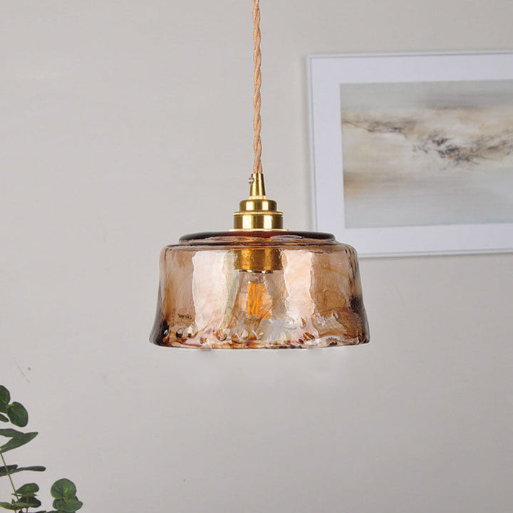 Amber Glass Pendant Light | Brass Fitting, Twisted Cord
