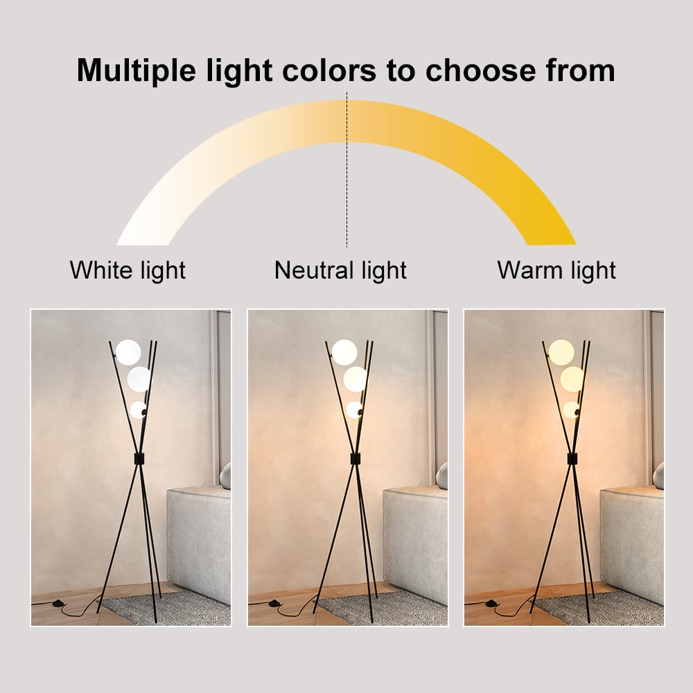 Black Tripod Floor Lamp with Three Glass Shades
