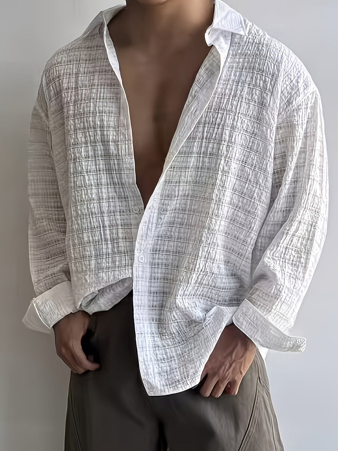 Men's Long-Sleeve Textured Summer Shirt – image 10