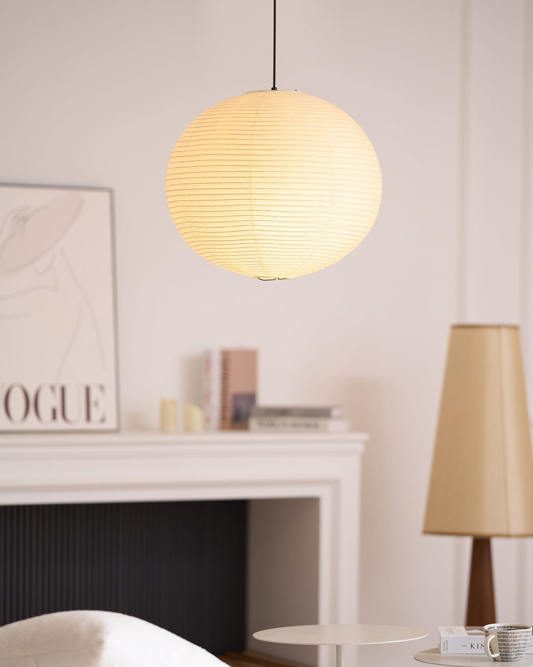 Rice Paper Globe Pendant Lights With Ribbed Shade