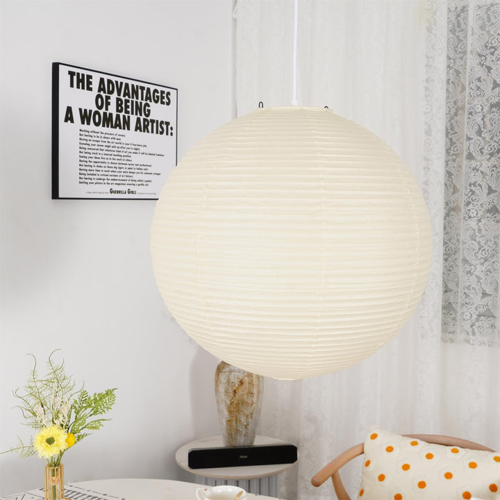 Rice Paper Globe Pendant Lights With Ribbed Shade