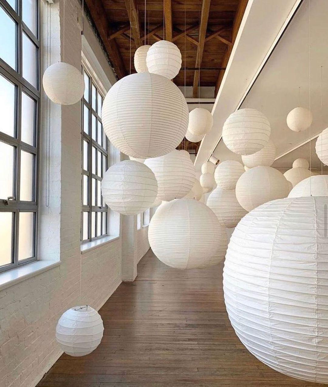 Rice Paper Globe Pendant Lights With Ribbed Shade