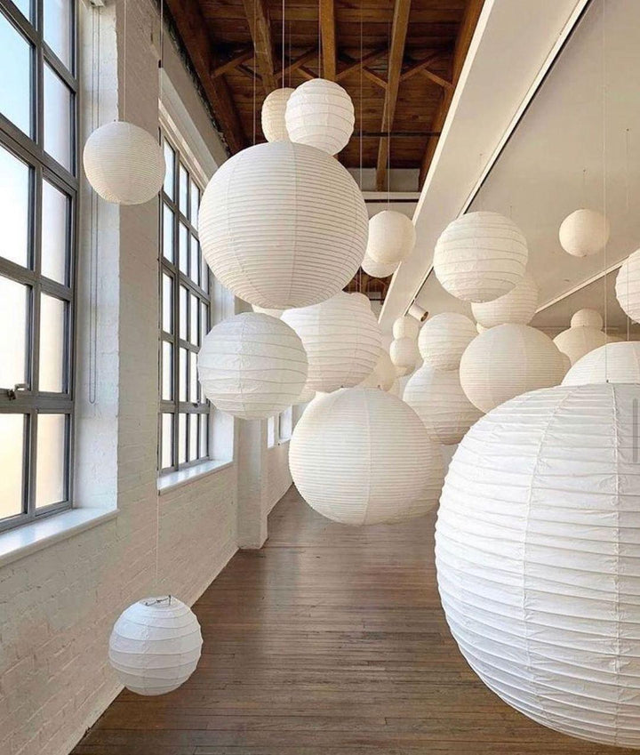 Rice Paper Globe Pendant Lights With Ribbed Shade