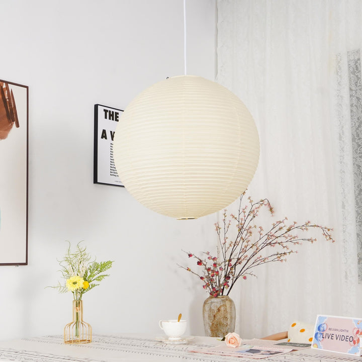 Rice Paper Globe Pendant Lights With Ribbed Shade