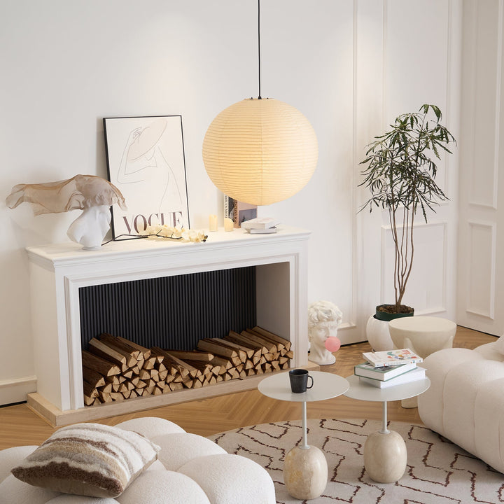Rice Paper Globe Pendant Lights With Ribbed Shade