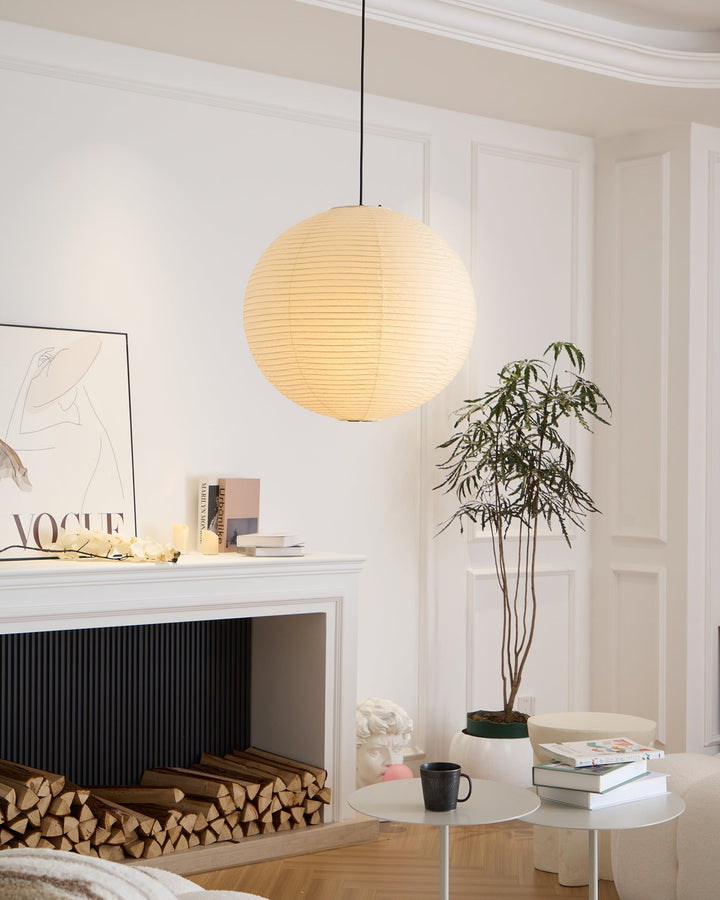 Rice Paper Globe Pendant Lights With Ribbed Shade