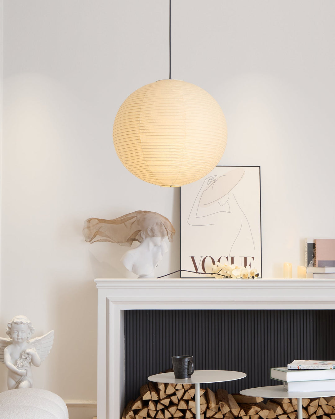 Rice Paper Globe Pendant Lights With Ribbed Shade