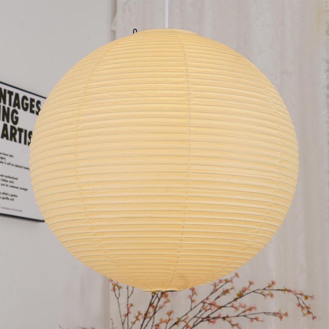 Rice Paper Globe Pendant Lights With Ribbed Shade