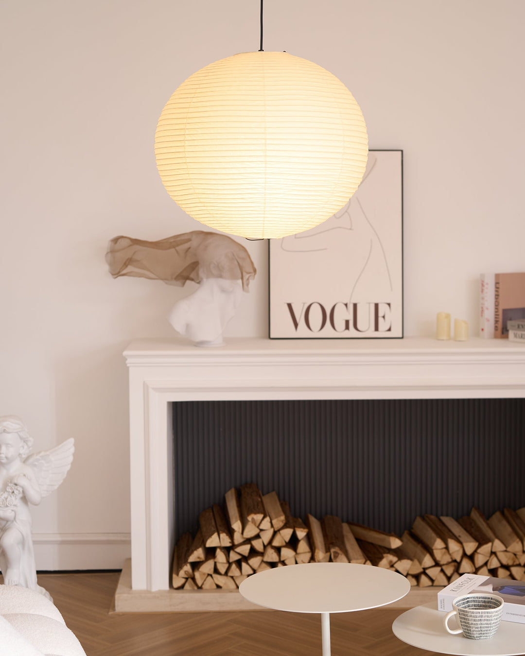 Rice Paper Globe Pendant Lights With Ribbed Shade