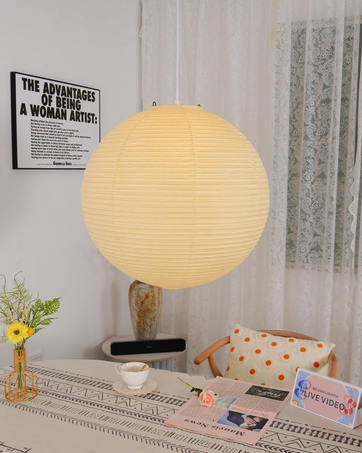 Rice Paper Globe Pendant Lights With Ribbed Shade