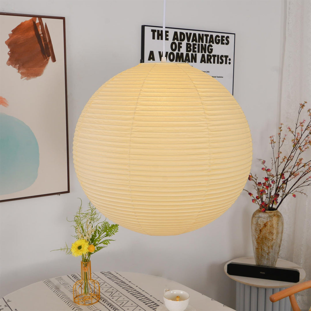 Rice Paper Globe Pendant Lights With Ribbed Shade