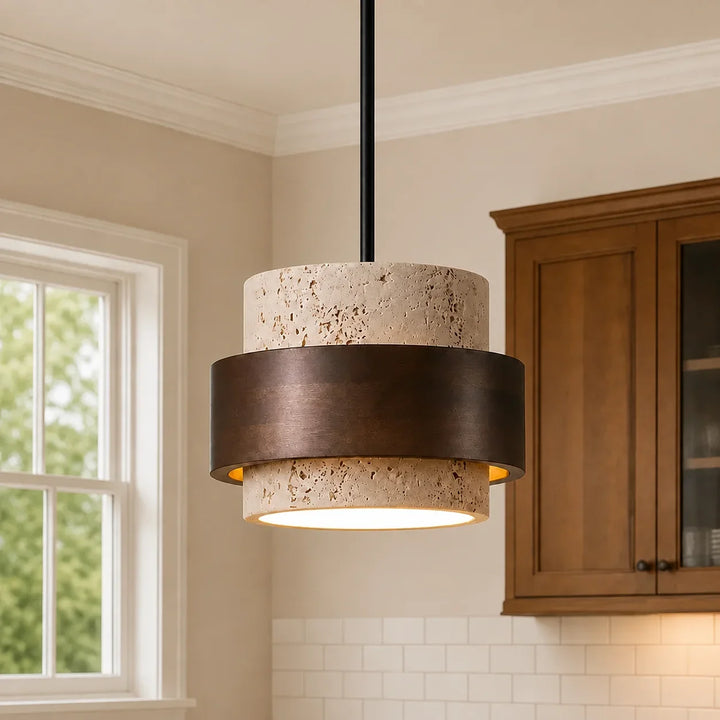 Aksel Vintage Cylindrical Travertine Stone Pendant Light