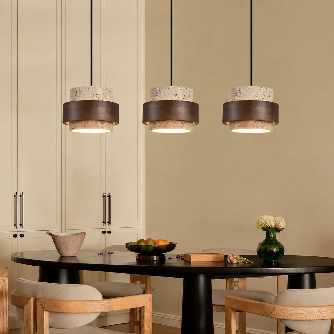 Aksel Vintage Cylindrical Travertine Stone Pendant Light