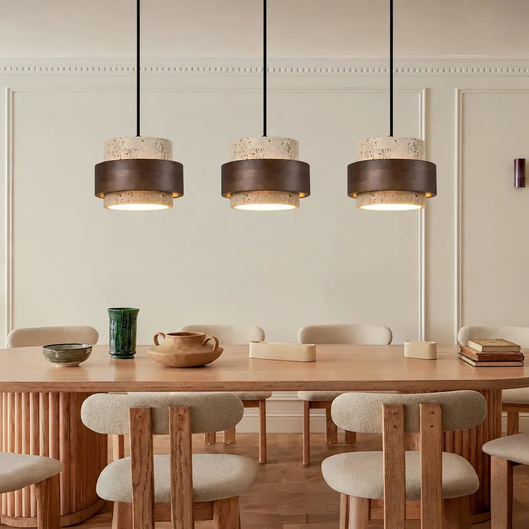 Aksel Vintage Cylindrical Travertine Stone Pendant Light