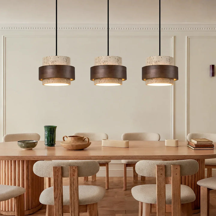 Aksel Vintage Cylindrical Travertine Stone Pendant Light