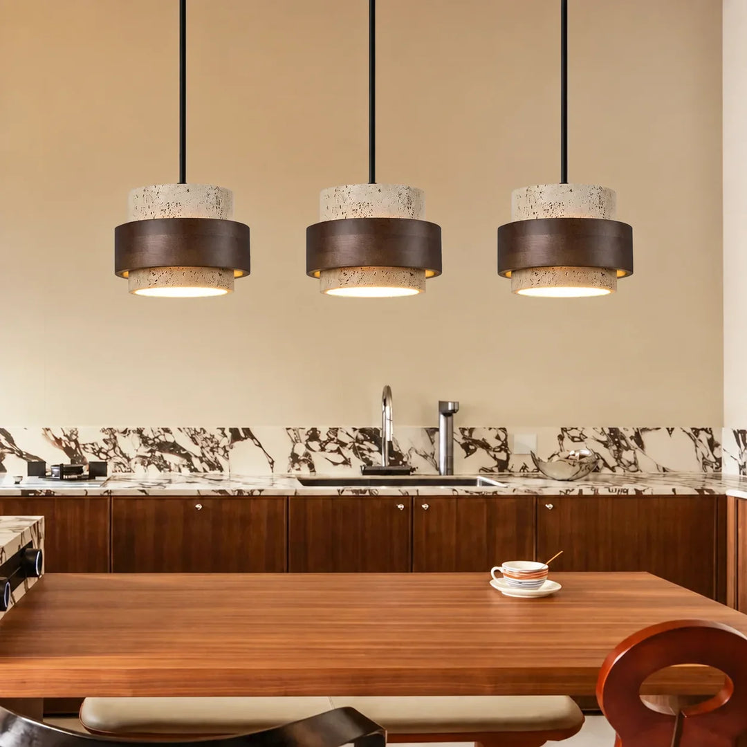 Aksel Vintage Cylindrical Travertine Stone Pendant Light