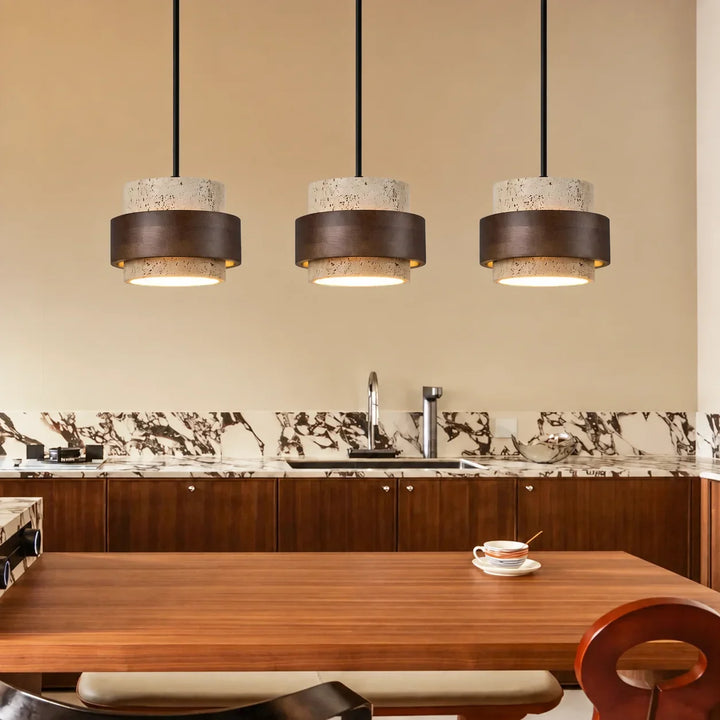 Aksel Vintage Cylindrical Travertine Stone Pendant Light