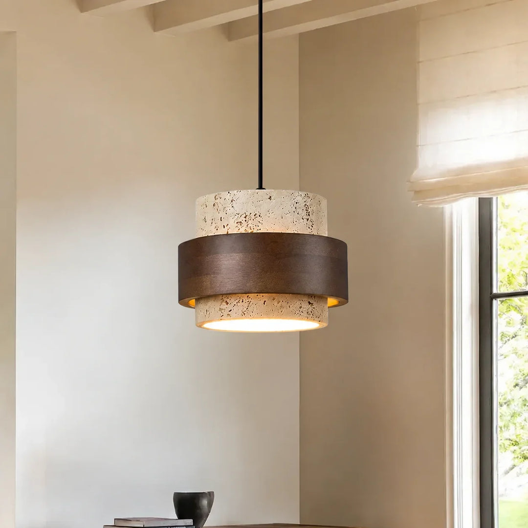 Aksel Vintage Cylindrical Travertine Stone Pendant Light