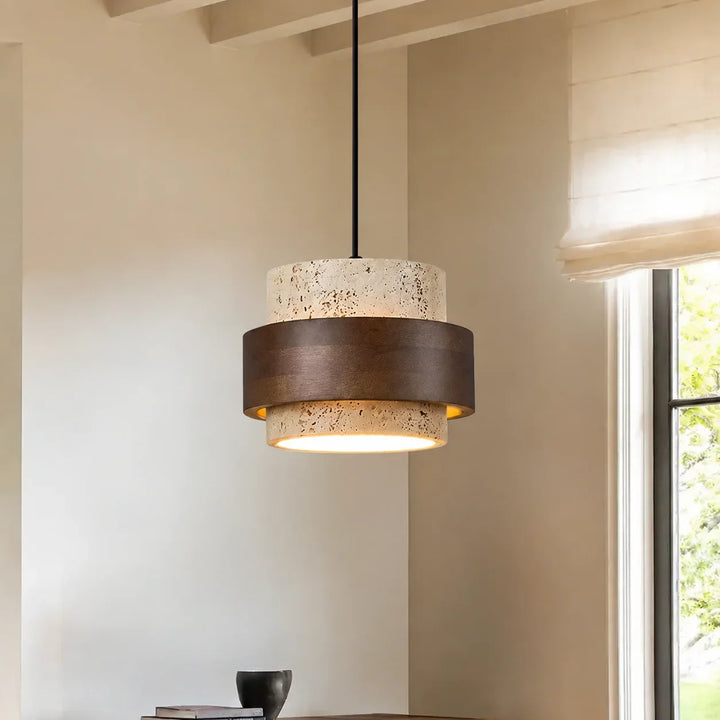 Aksel Vintage Cylindrical Travertine Stone Pendant Light
