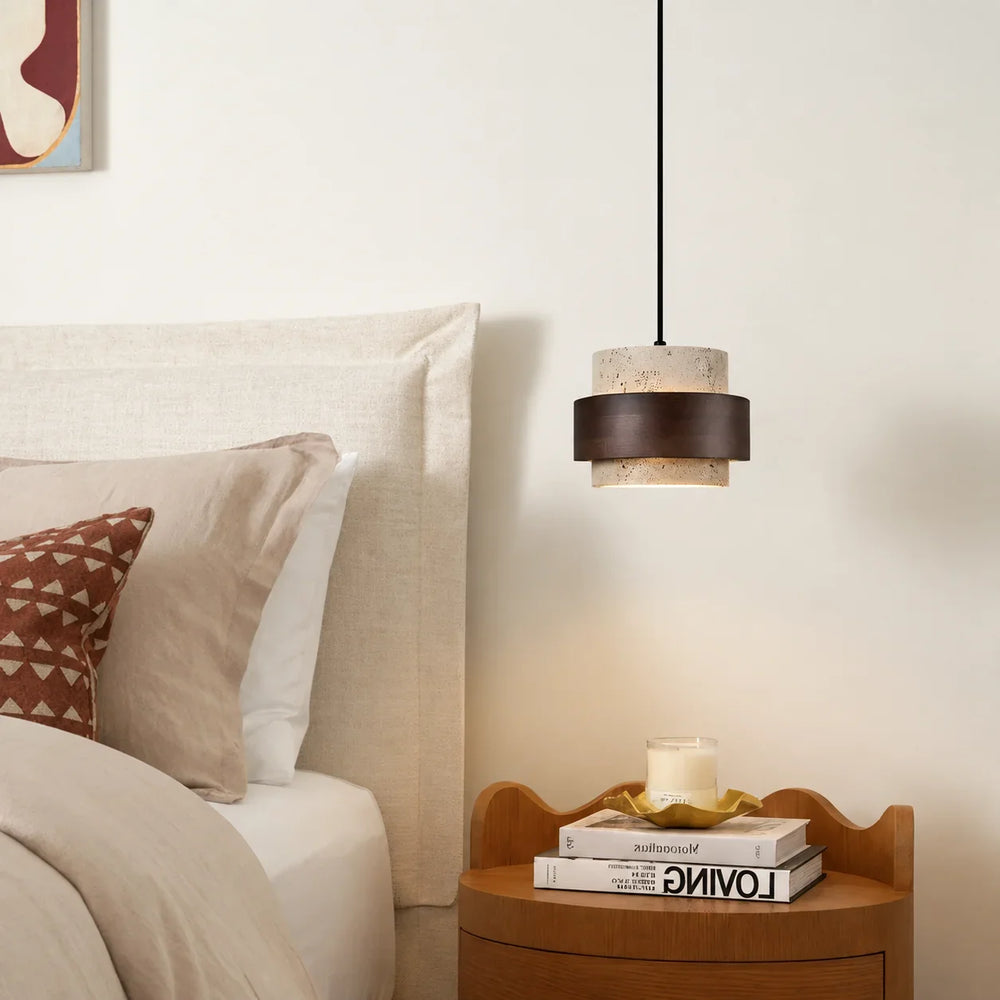 Aksel Vintage Cylindrical Travertine Stone Pendant Light