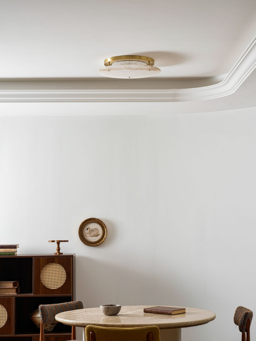 Floating Alabaster Disc Flush Ceiling Light | Brass, 4 Sizes