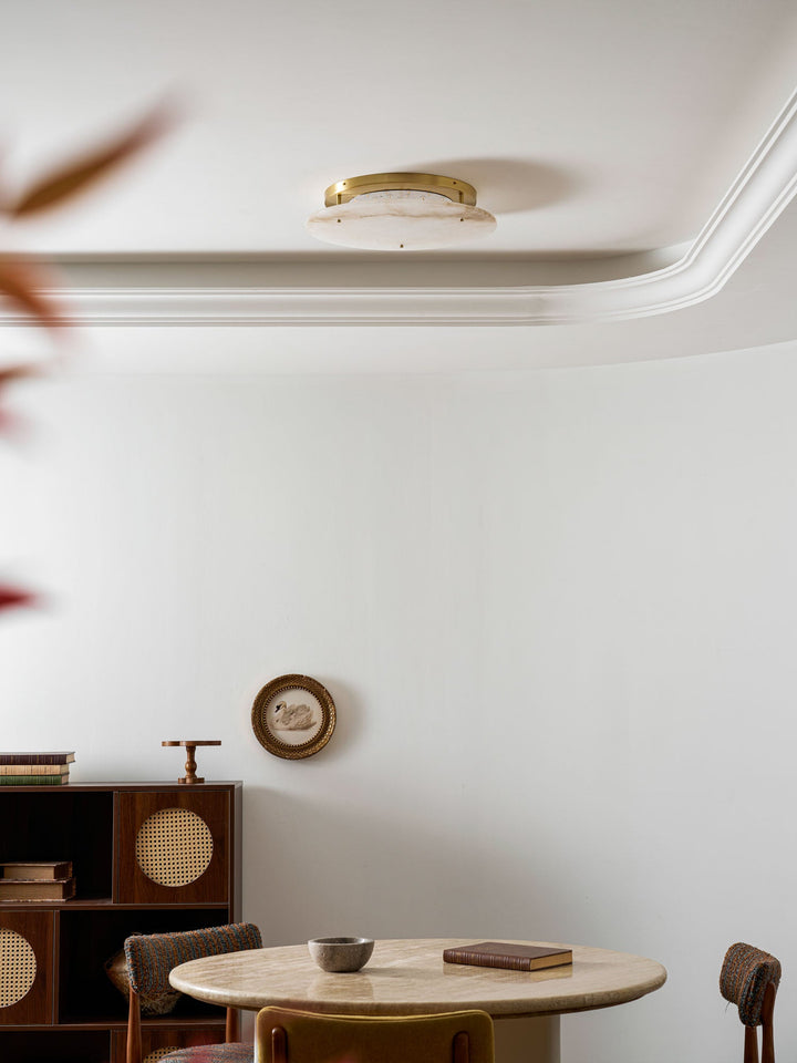 Floating Alabaster Disc Flush Ceiling Light | Brass, 4 Sizes