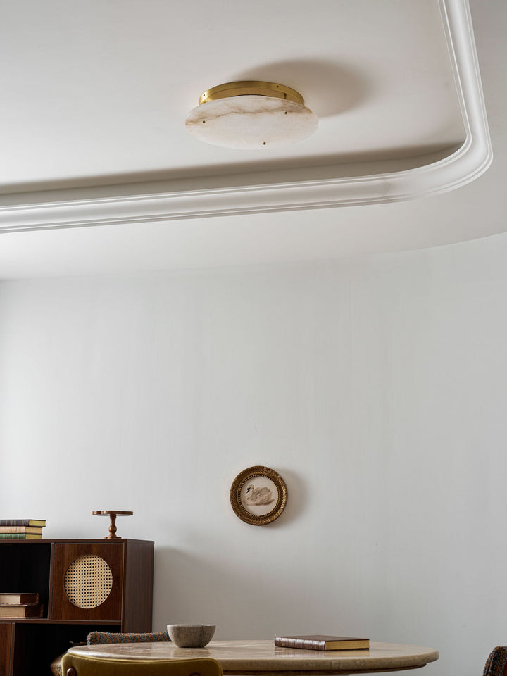 Floating Alabaster Disc Flush Ceiling Light | Brass, 4 Sizes
