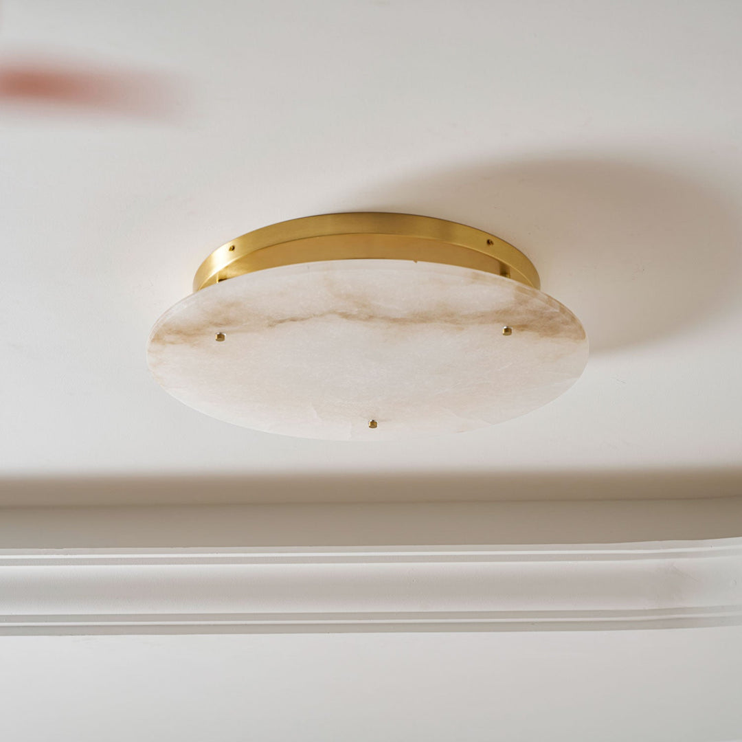 Floating Alabaster Disc Flush Ceiling Light | Brass, 4 Sizes